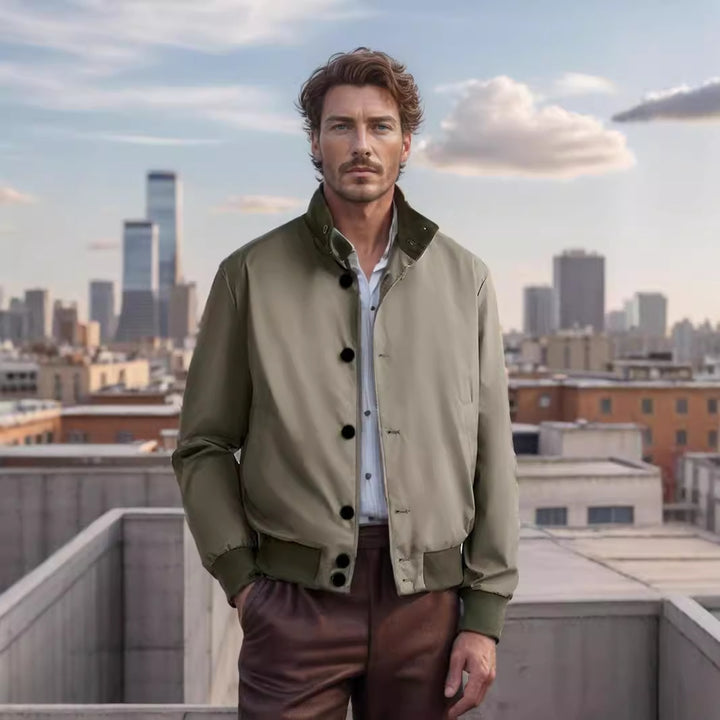 Herren stylische und praktische Bomberjacke mit elastischem Bund und Knopfleiste Aliams