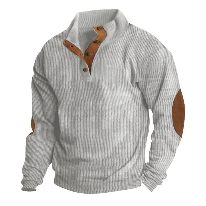 Herren Strukturierter Pullover mit modischen Lederapplikationen Aliams