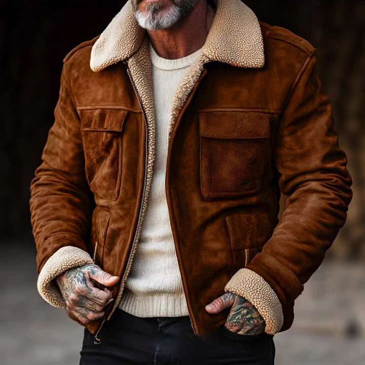 Herren stylischer Lederjacke mit warmem Futter Aliams