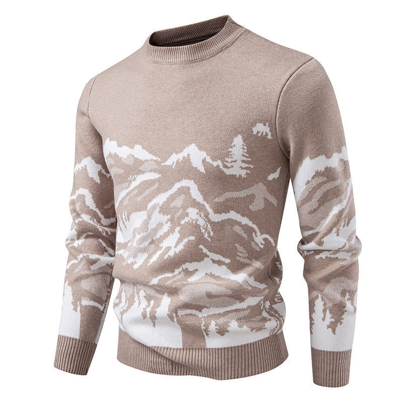 Herren Strickpullover mit Bergmotiv und hohem Kragen Aliams
