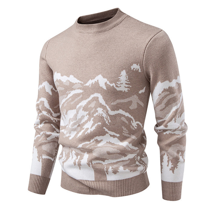 Herren Strickpullover mit Bergmotiv und hohem Kragen Aliams