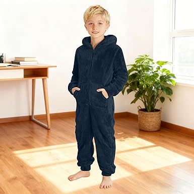 Unisex Kuscheliger Fleece-Overall mit Kapuze Aliams