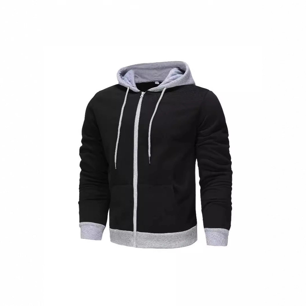 Herren Zip-Hoodie mit Kontrastfarbe und Kängurutasche Aliams