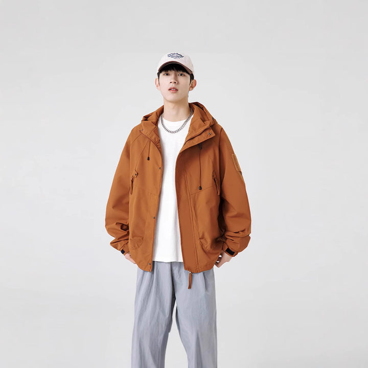 Herren Windbreaker-Jacke mit verstellbarem Kapuzenkragen und praktischen Taschen Aliams