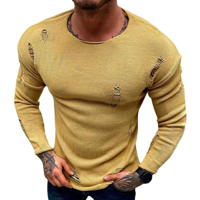Herren Stylischer Rundhals Pullover mit ausgefransten Details Aliams