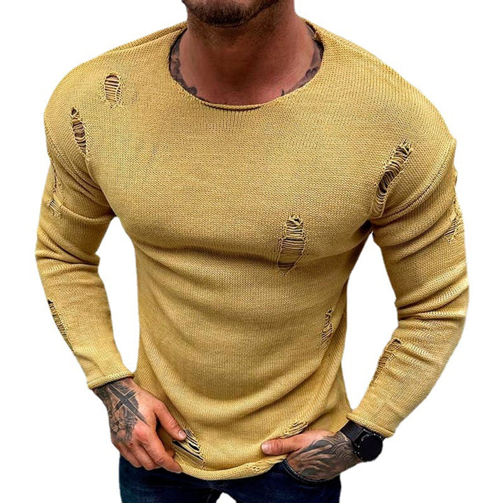 Herren Stylischer Rundhals Pullover mit ausgefransten Details Aliams