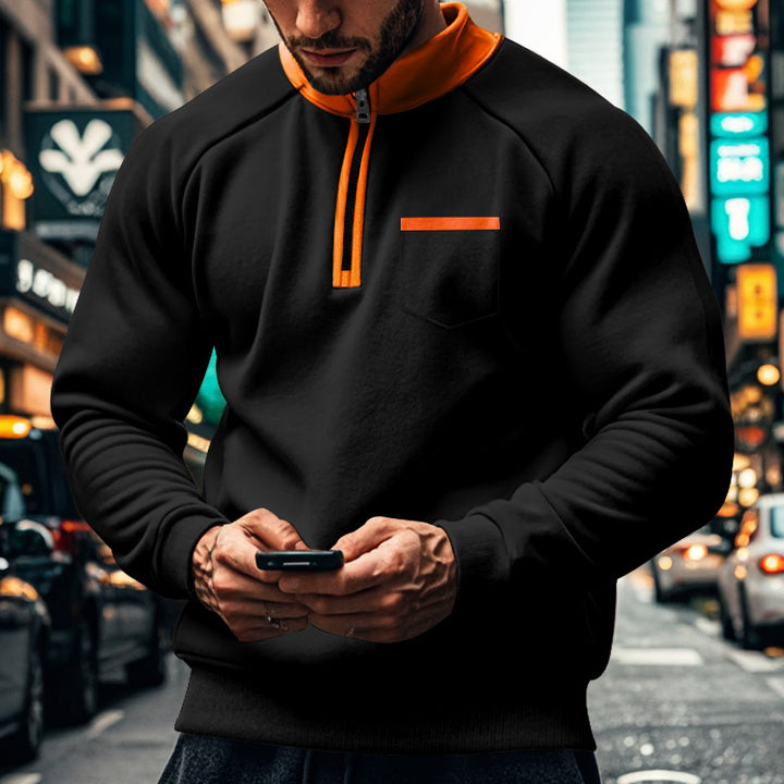 Herren trendiger Fleece-Pullover mit halbem Reißverschluss und praktischer Brusttasche Aliams