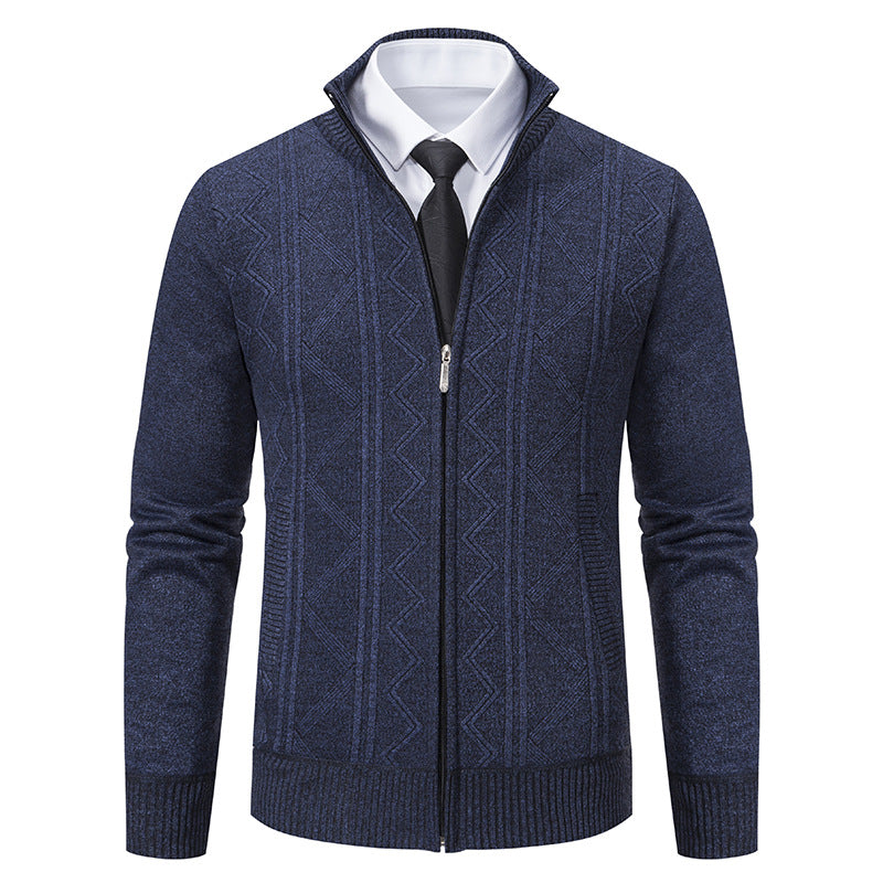 Herren Strickjacke mit modernem Zopfmuster und Stehkragen Aliams