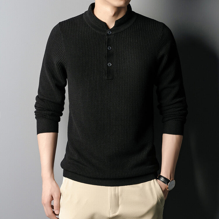Herren Strukturierter Langarm-Pullover mit Knopfleiste Aliams