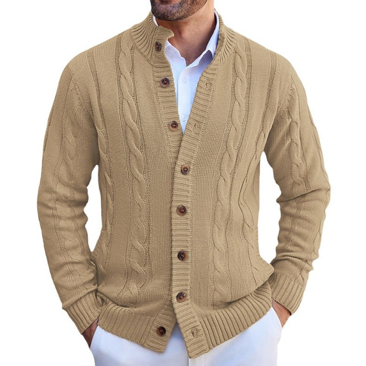 Herren Strickjacke mit Zopfmuster und umschlagbarem Kragen Aliams