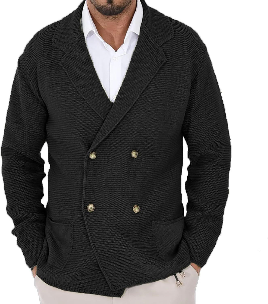 Herren Strickjacke mit modischem Schalkragen und dekorativen Knöpfen Aliams