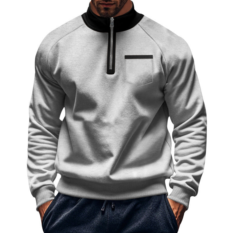 Herren sportlicher Stehkragen Pullover mit Reißverschluss und praktischer Brusttasche Aliams