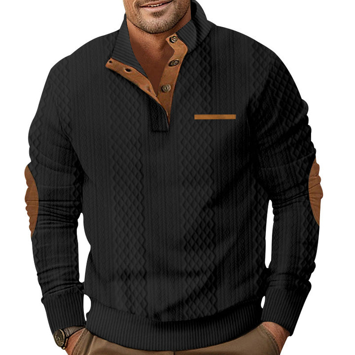 Herren Strickpullover mit klassischer Knopfleiste und Lederdetails Aliams
