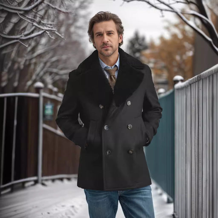 Herren Wollmantel mit kontrastierendem Kragen Aliams