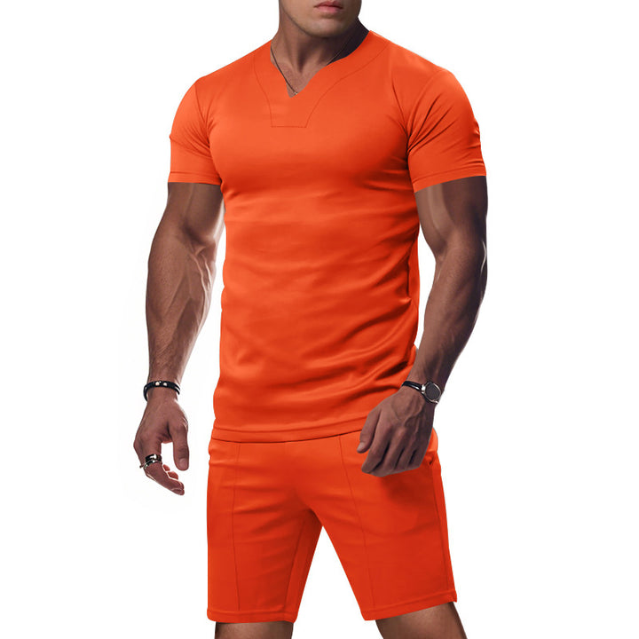 Herren stylisches Fitness-Set mit V-Ausschnitt und bequemen Shorts Aliams