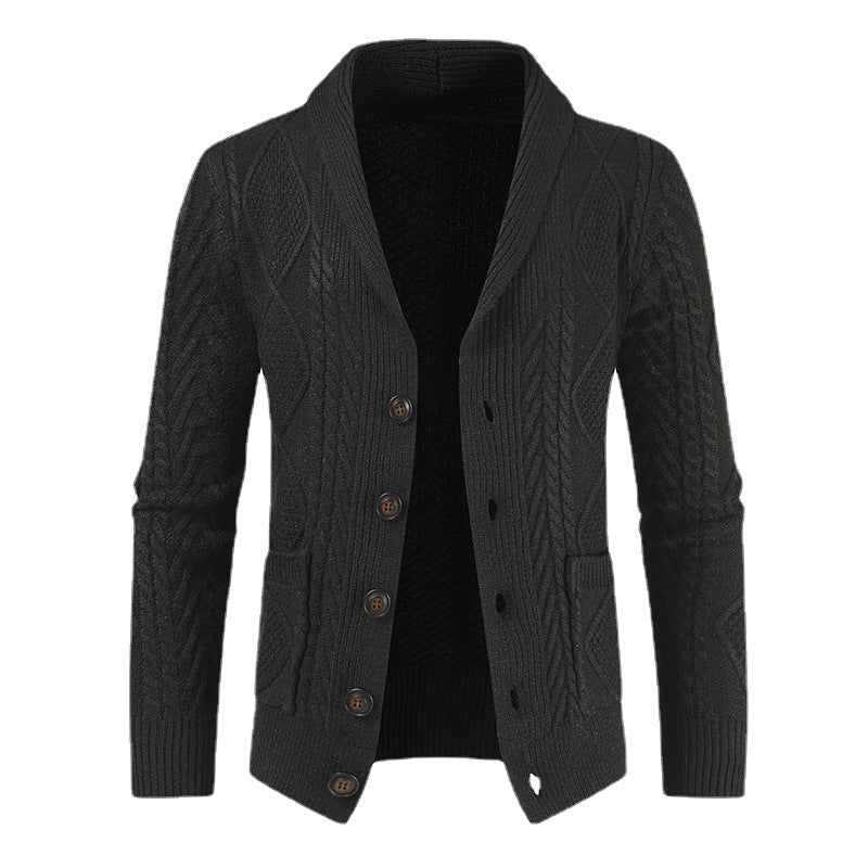 Herren Strickjacke mit modernem Zopfmuster und schickem Schalkragen Aliams