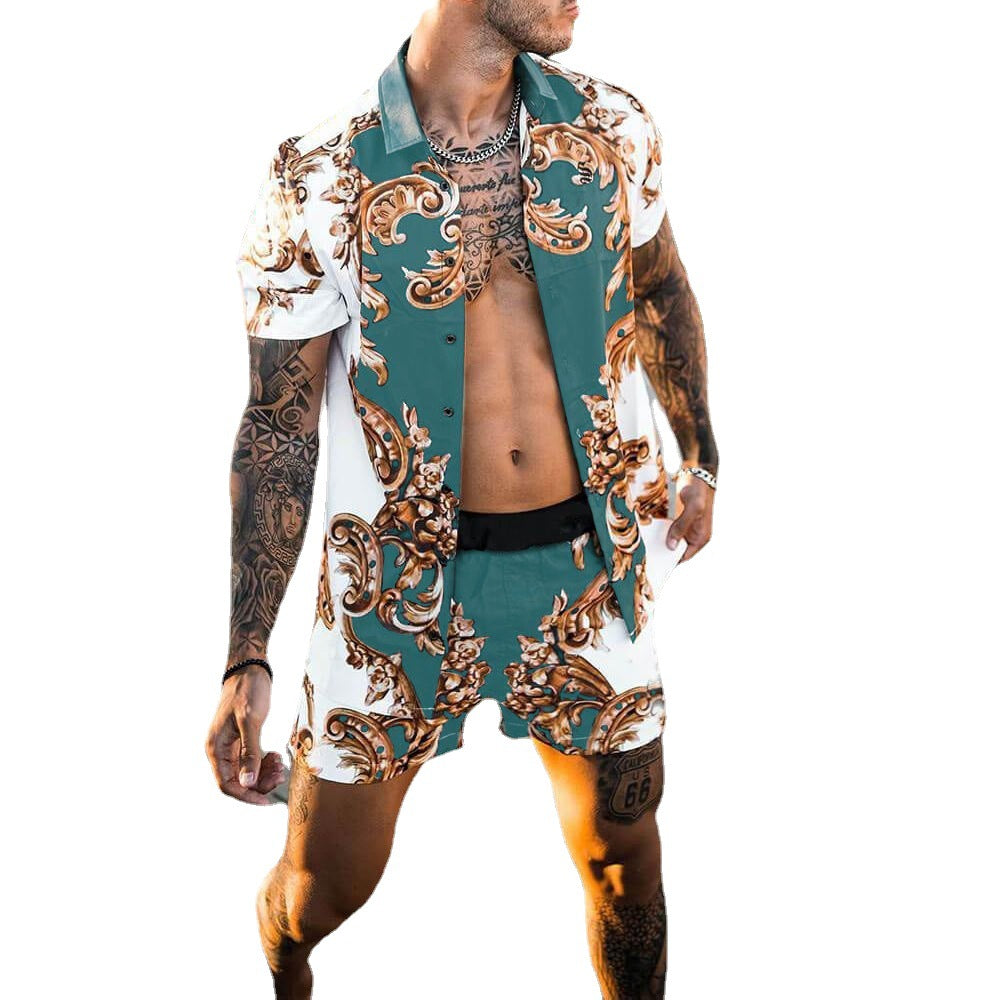 Herren Tropen Druck Kurzarmshirt und Shorts Set Aliams