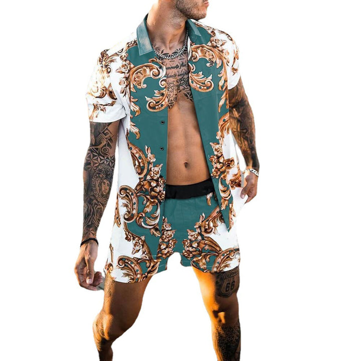 Herren Tropen Druck Kurzarmshirt und Shorts Set Aliams
