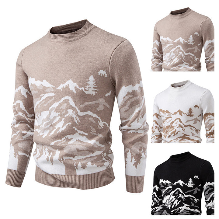 Herren Strickpullover mit Bergmotiv und hohem Kragen Aliams