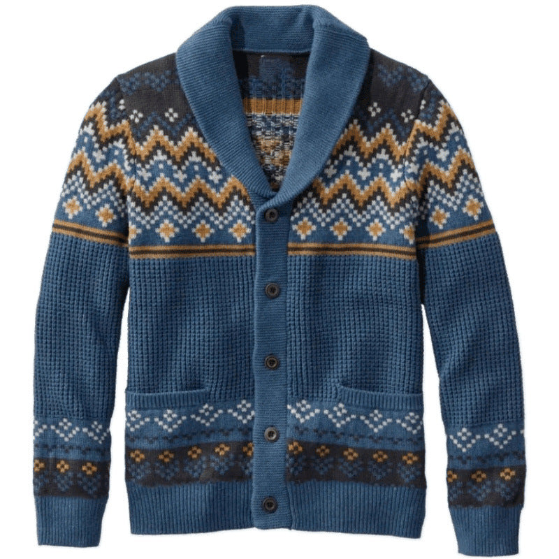 Herren Strickjacke mit traditionellem Norweger-Muster und großen Taschen Aliams