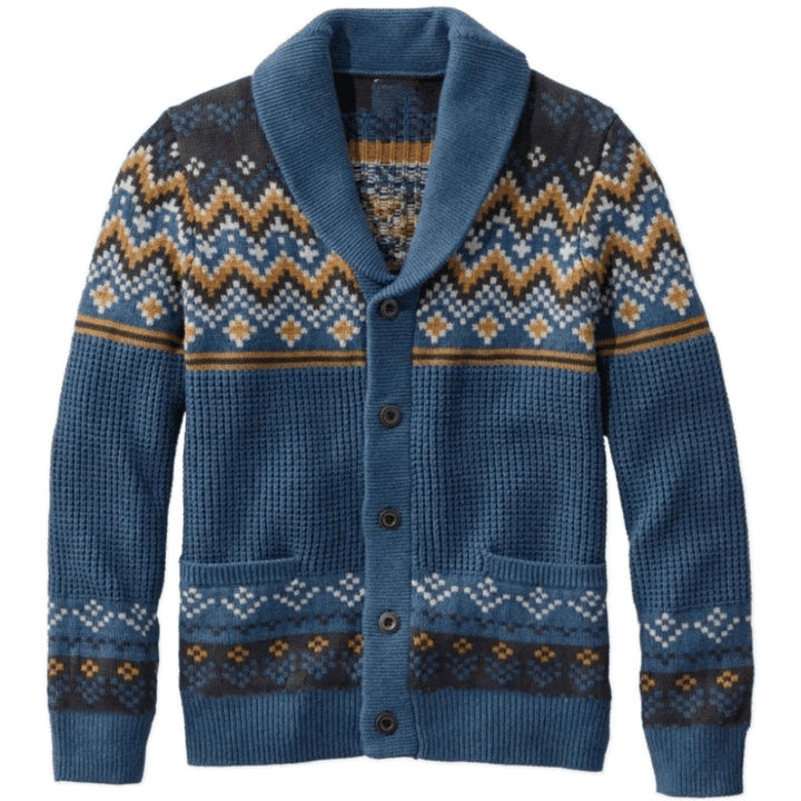 Herren Strickjacke mit traditionellem Norweger-Muster und großen Taschen Aliams