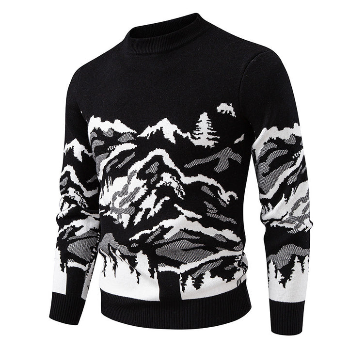 Herren Strickpullover mit Bergmotiv und hohem Kragen Aliams