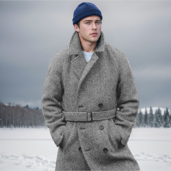 Herren Wollmantel mit schickem Fischgrätmuster Aliams