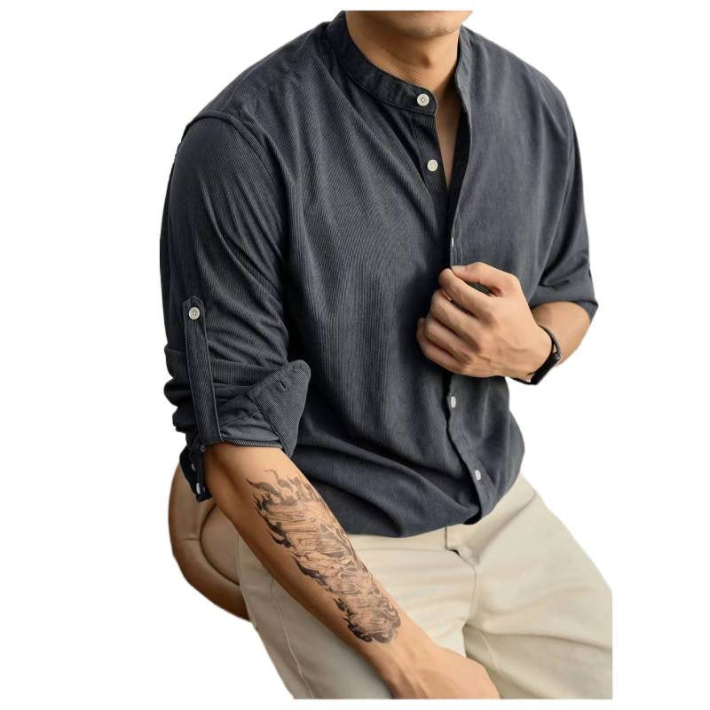 Herren Stehkragenhemd aus feinem gestreiften Stoff Aliams