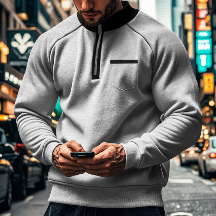 Herren trendiger Fleece-Pullover mit halbem Reißverschluss und praktischer Brusttasche Aliams
