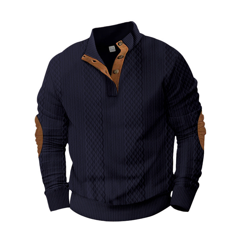 Herren Strickpullover mit innovativem Stehkragen und modernen Lederapplikationen Aliams