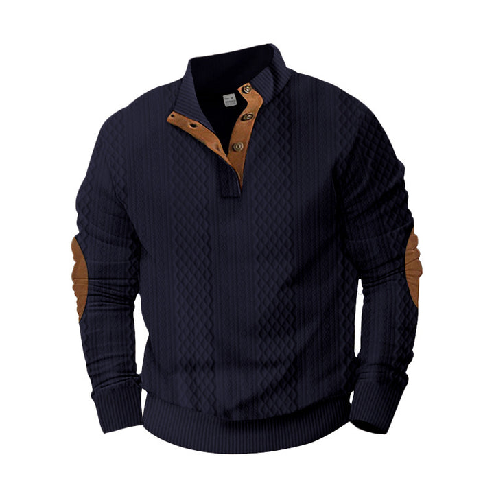 Herren Strickpullover mit innovativem Stehkragen und modernen Lederapplikationen Aliams