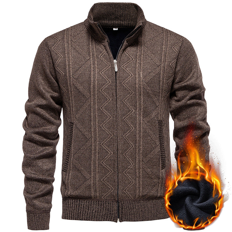 Herren Strickjacke mit Zopfmuster und hohem Stehkragen Aliams