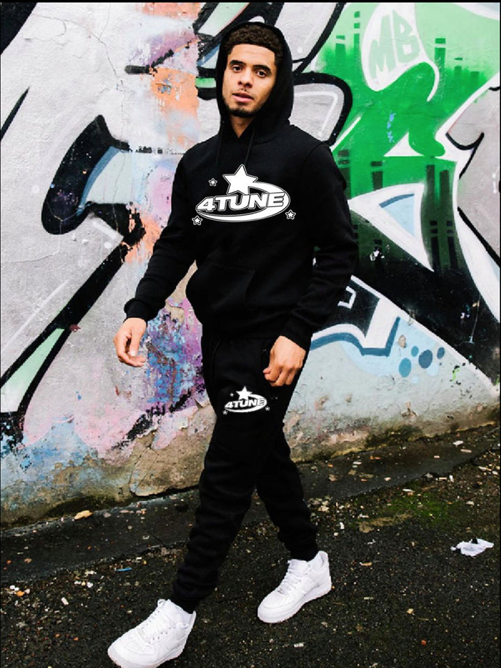 Herren Sportlicher Hoodie und Jogginghose Set mit kreativem Logo Druck Aliams