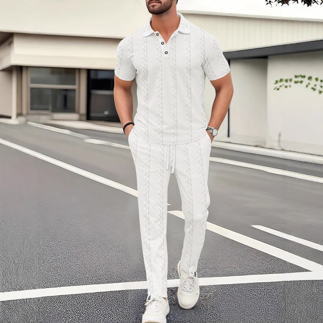 Herren modisches Polo- und Jogger-Set mit strukturiertem Design Aliams