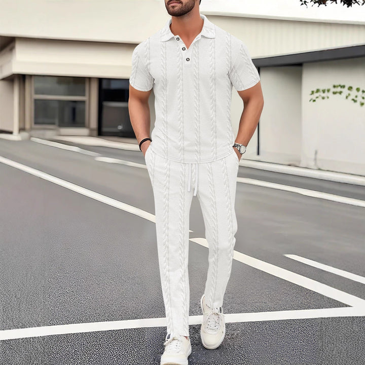 Herren modisches Polo- und Jogger-Set mit strukturiertem Design Aliams