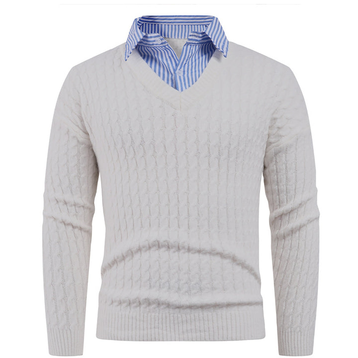Herren Strickpullover mit Zopfmuster und V-Ausschnitt Aliams