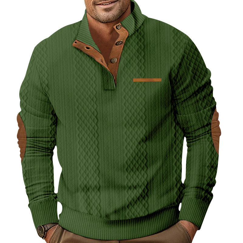 Herren Strickpullover mit klassischer Knopfleiste und Lederdetails Aliams