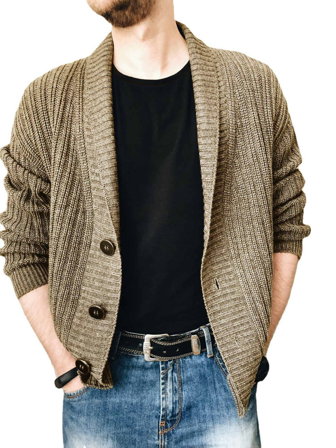 Herren Strickjacke mit modischem Schalkragen und praktischen Knöpfen Aliams