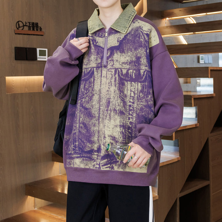 Unisex Oversized Sweatshirt mit blauem Denim-Design und Stehkragen Aliams