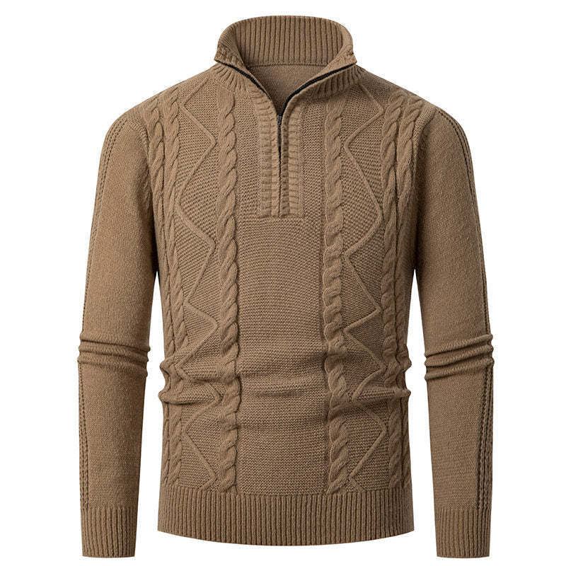 Herren Strickpullover mit hohem Kragen und Zopfstrickmuster Aliams