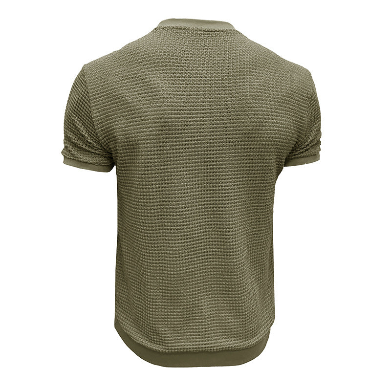 Herren Strukturiertes Kurzarm-T-Shirt aus atmungsaktivem Baumwollmix mit Rundhalsausschnitt Aliams