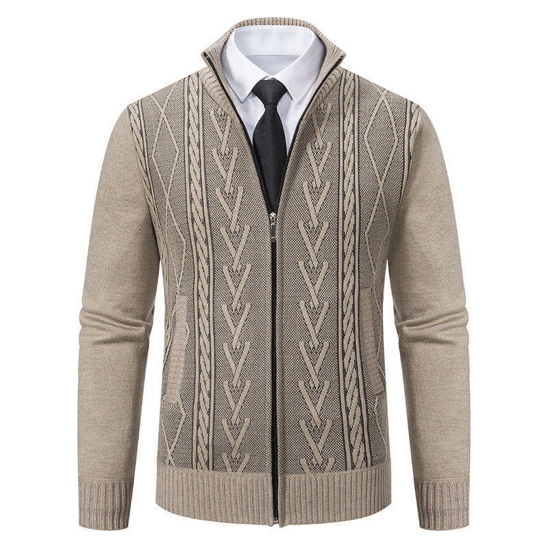 Herren Strickjacke mit Zopfmuster und durchgehendem Reißverschluss Aliams