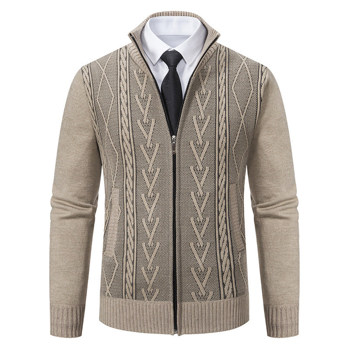 Herren Strickjacke mit Zopfmuster und durchgehendem Reißverschluss Aliams