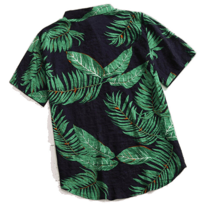 Herren Tropical Leaf Print Freizeitshirt Aliams
