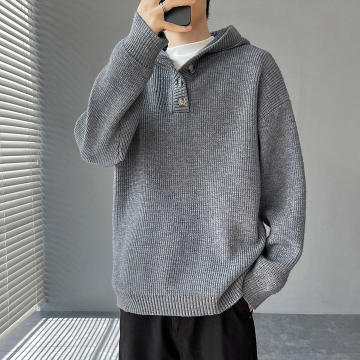 Herren Strickpullover mit Knopfleiste und Kapuze Aliams