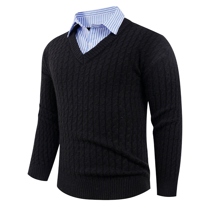 Herren Strickpullover mit Zopfmuster und V-Ausschnitt Aliams