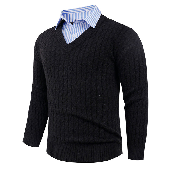 Herren Strickpullover mit Zopfmuster und V-Ausschnitt Aliams