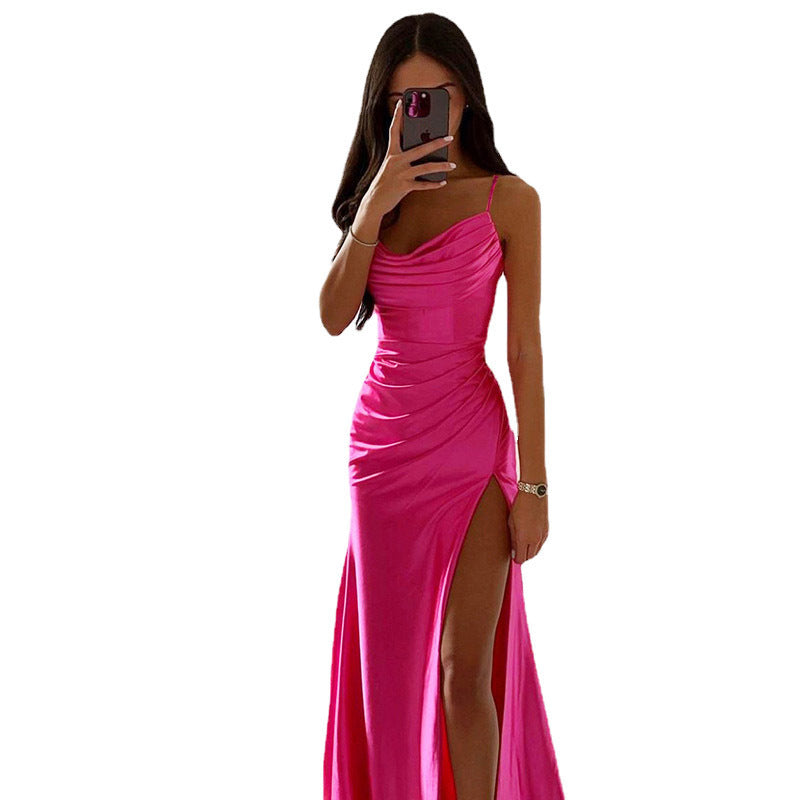 Aliams | Schnürung Falten Schlitz Satin Schmaler Schnitt Bodycon Kleid