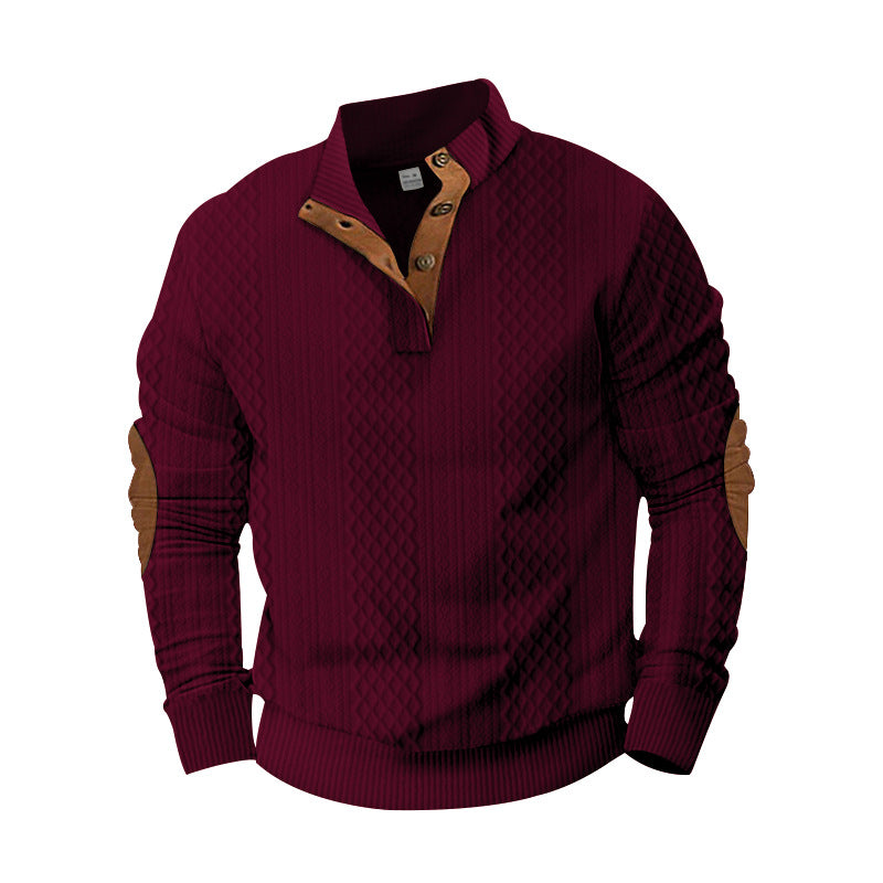 Herren Strickpullover mit innovativem Stehkragen und modernen Lederapplikationen Aliams