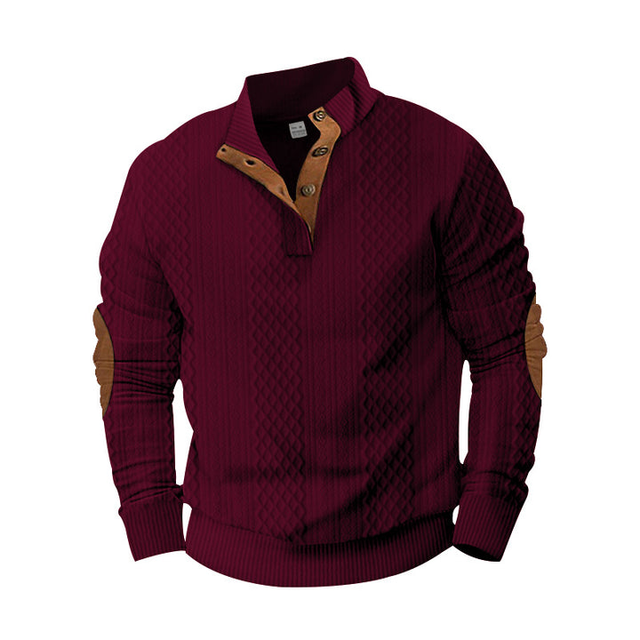 Herren Strickpullover mit innovativem Stehkragen und modernen Lederapplikationen Aliams